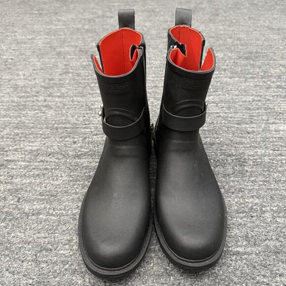 Rag & Bone Moto Rubber Rain Boots Women US 7.5 38 Black Red Lining Ankle Booties - Picture 3 of 13